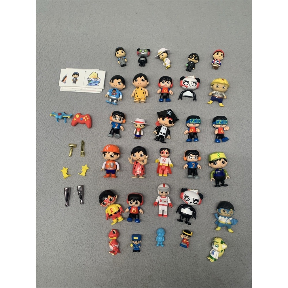 Ryan's World Lot Of 30 Figures Plus Stickers & Accessories